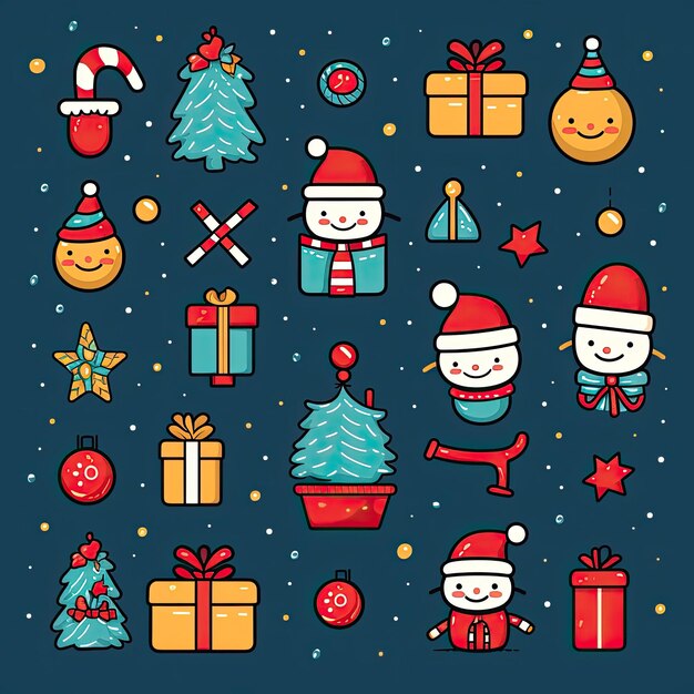 Photo colorful and cute christmas clip art in 4k vector