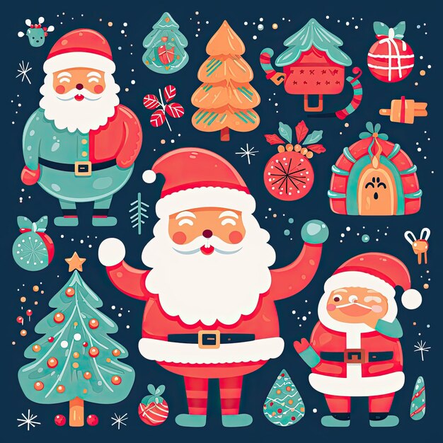 Colorful and cute christmas clip art in 4k vector