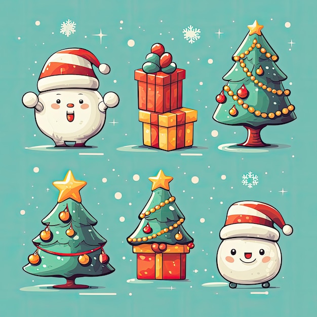 Photo colorful and cute christmas clip art in 4k vector
