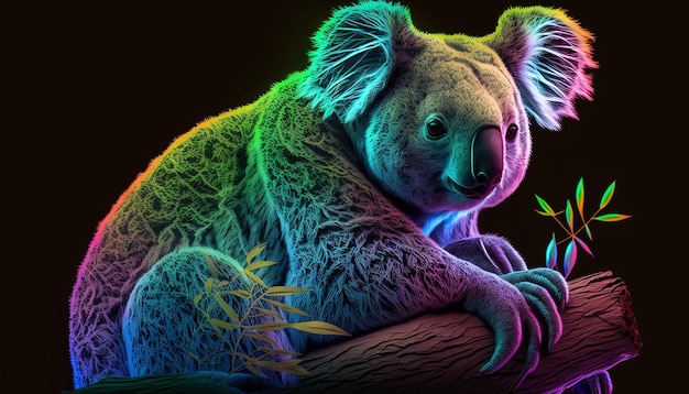 Colorful cute koala animal neon illustration AI Generated