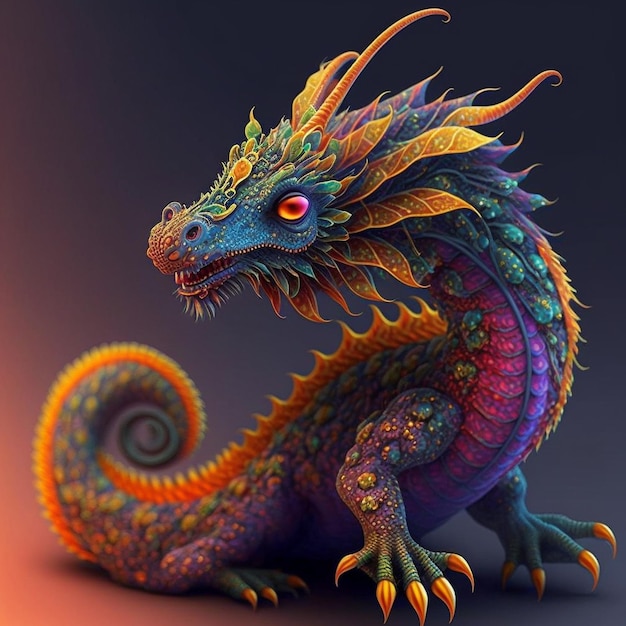 Colorful cute magic fantasy chineese dragon illustration