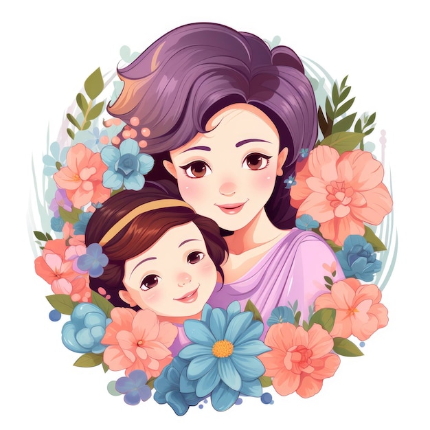 Colorful and Cute Mother and Baby Mothers Day Clipart Image