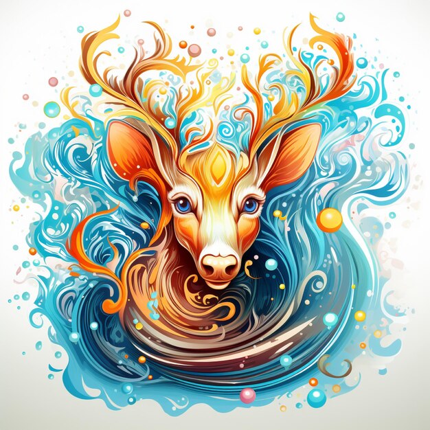Colorful cute reindeer print detailed illustration