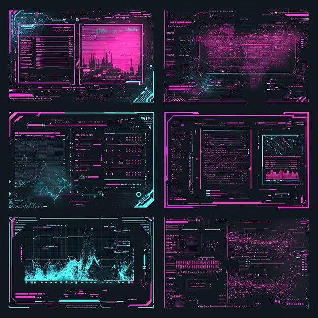 Красочный дизайн панели каталога черного рынка киберпанка с неисправной иллюстрацией