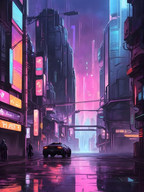 Premium Photo  Cyberpunk cityscape futurist illustration wallpaper massive  buildings with neon comic anime style digital abstract illustration