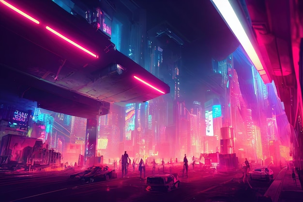 Colorful Cyberpunk metaverse city background Concept art Digital painting Fantasy illustration