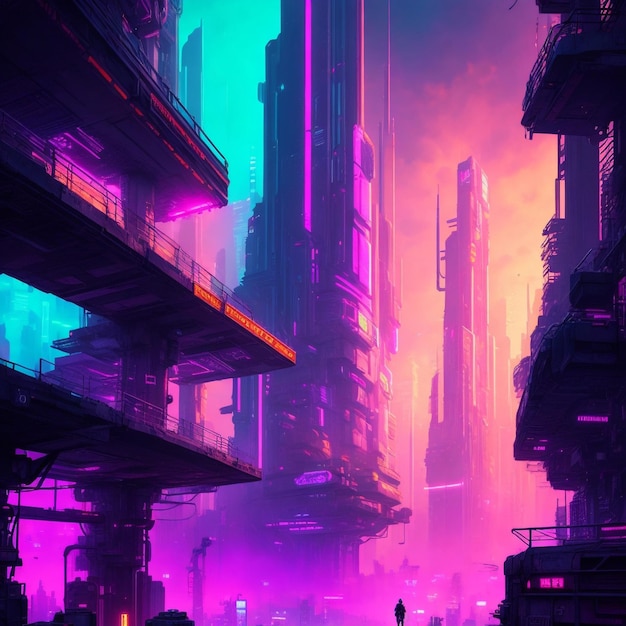 Premium AI Image | Colorful cyberpunk metaverse city background concept ...