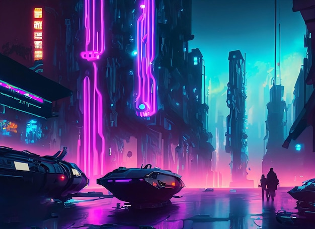 Photo colorful cyberpunk metaverse city background concept art digital painting fantasy illustration