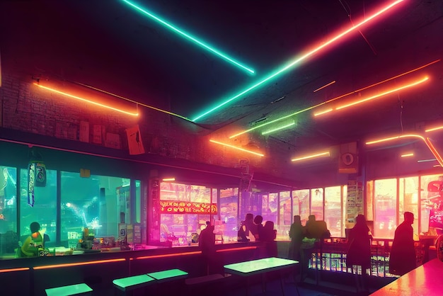 다채로운 사이버 펑크 메타버스 도시 배경 컨셉 아트 디지털 페인팅