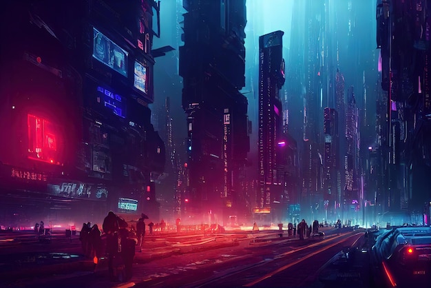 Colorful Cyberpunk metaverse city background Concept art Digital painting