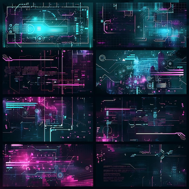 Photo colorful cyberpunk netrunner tournament panel design with glitched co illustration trending item