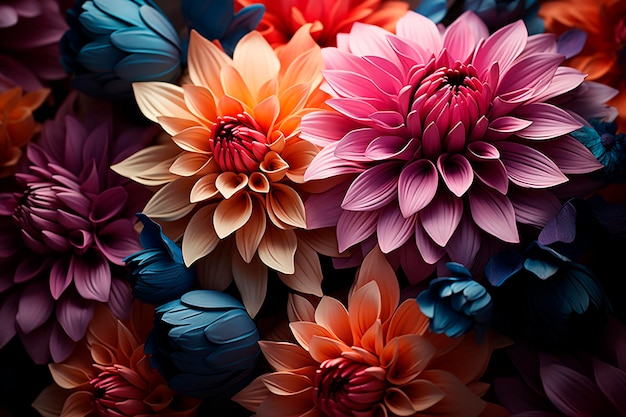 Colorful dahlia flowers background Closeup imagegenerative ai