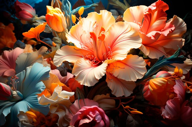 Colorful dahlia flowers background Closeup imagegenerative ai