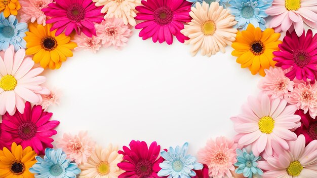 Colorful daisies as a frame border isolated