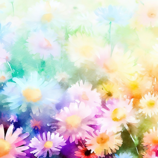 colorful daisy flowers in watercolor style copyspacebright and vibrant with AI