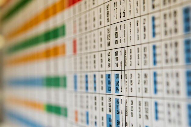 colorful data table with rows and columns for statistical analysis featuring numeric values and color codes for easy reference and understanding of information