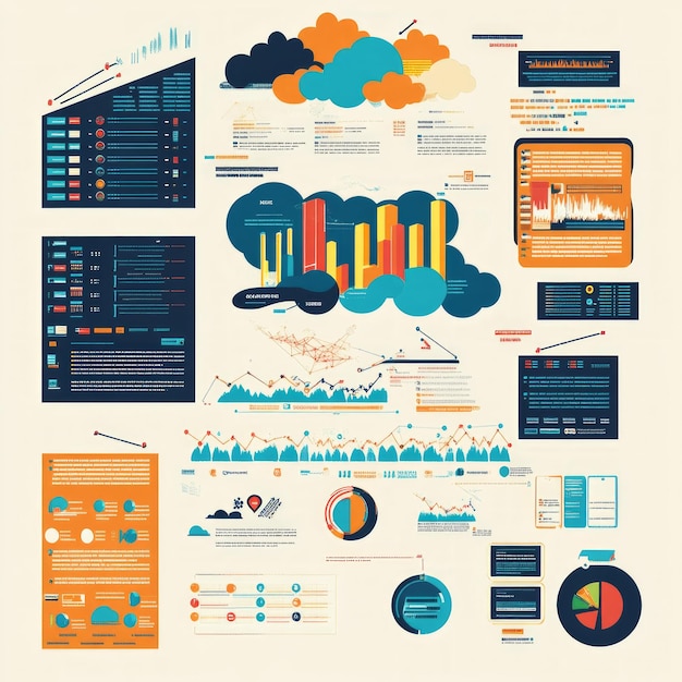 Colorful data visualization with charts graphs diagrams and icons ...