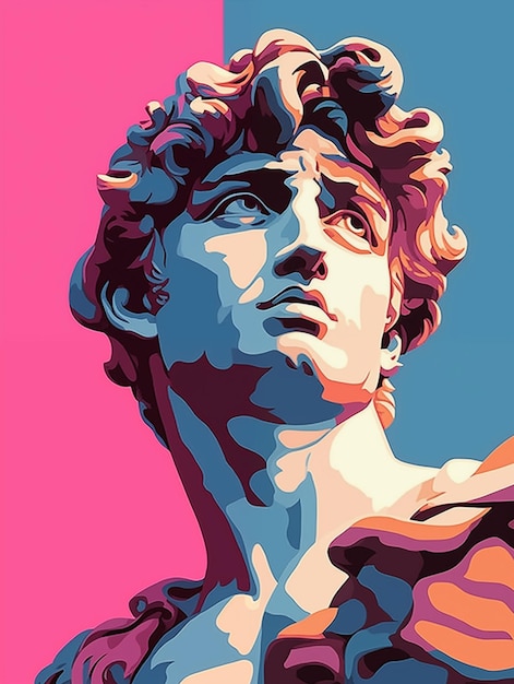 Colorful David of Michelangelo Illustration