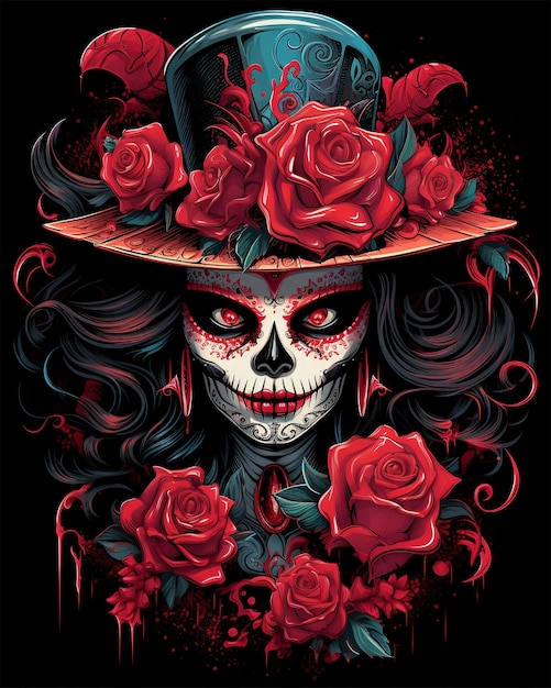 A colorful Day of the Dead skull illustration Design