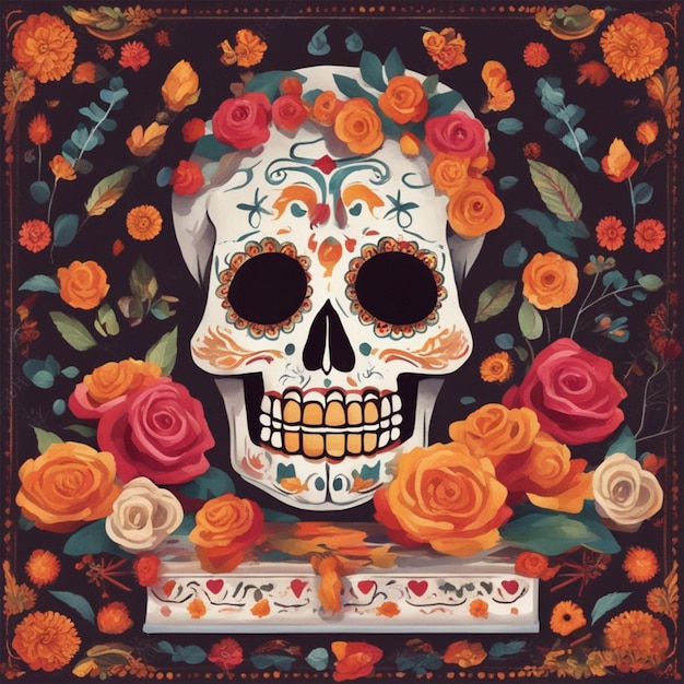 Colorful Day of the dead skull image ai generated