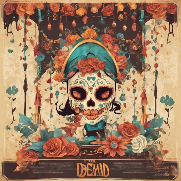 Colorful Day of the dead skull image ai generated