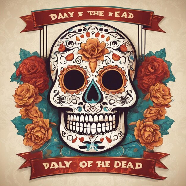 Colorful Day of the dead skull image ai generated