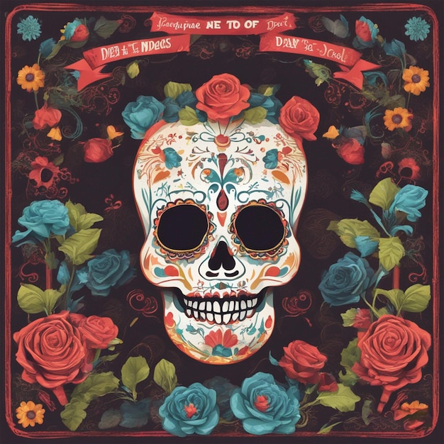 Colorful Day of the dead skull image ai generated