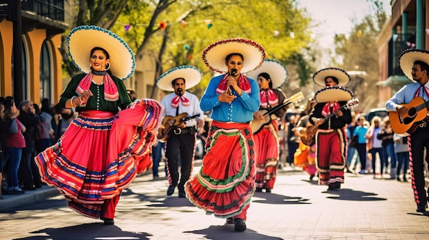 colorful decorations Mexican flags lively atmosphere traditional music