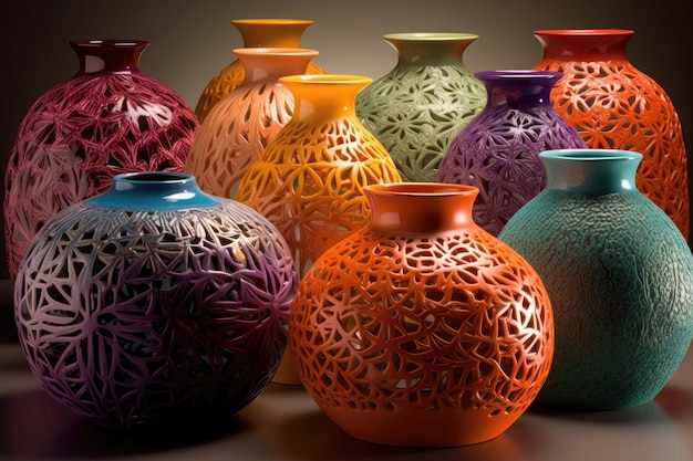 Colorful Decorative Vases With Intricate Designs Generative AI