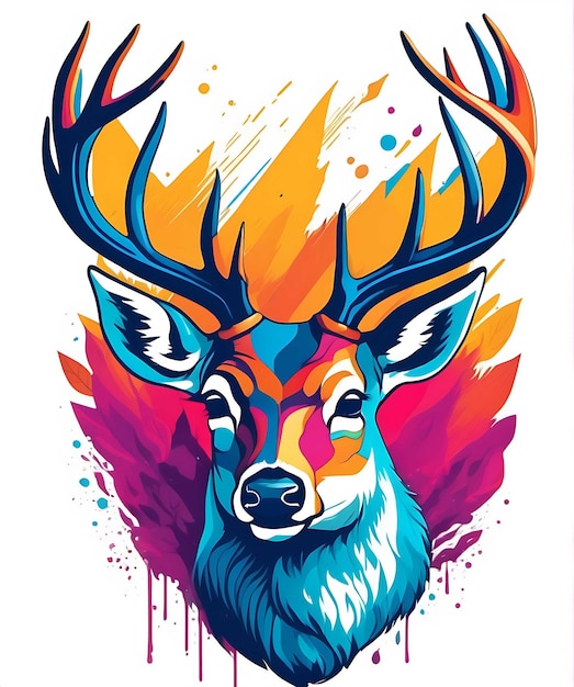 Colorful Deer Head pop art Portrait Illustration