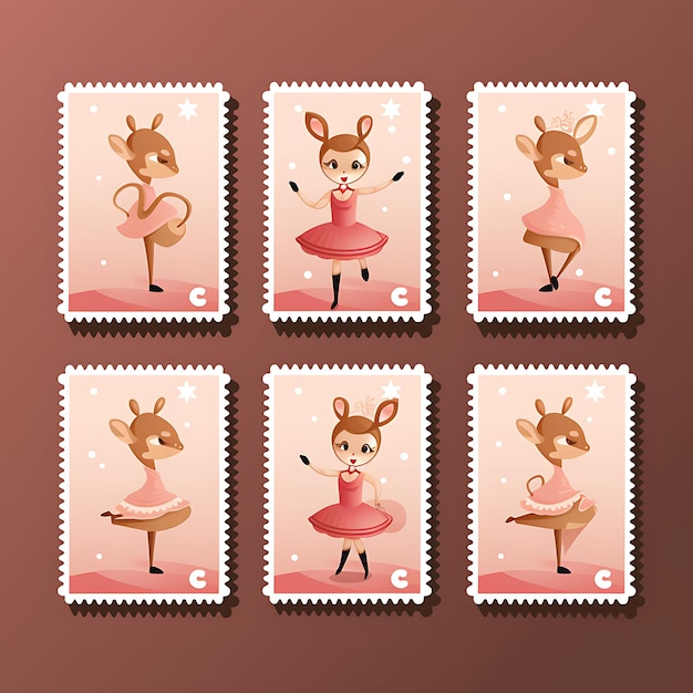 Colorful a deer mammal with ballerina suit gracefully performing a ba animal stamp collection idea