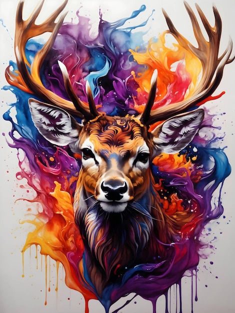 Colorful Deer Painting Vibrant Artwork of a Deer in a Splash of Paint