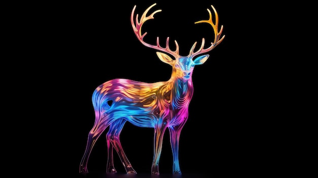 Colorful Deer Standing on Black Background