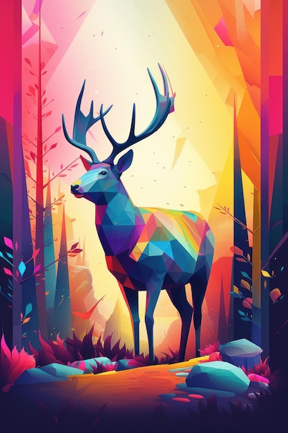 A colorful deer with a colorful background.