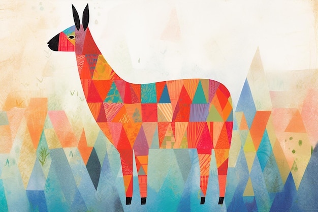 A colorful deer with a geometric pattern on it