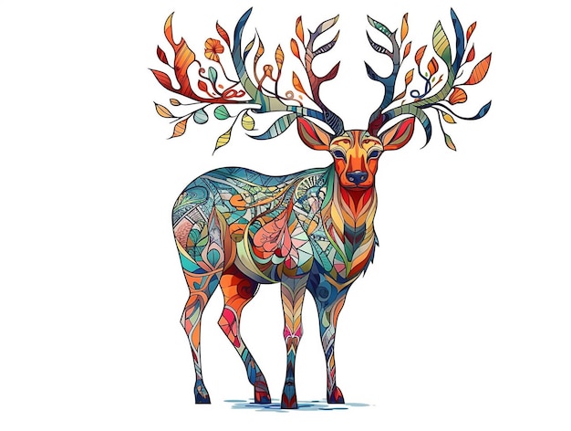 Colorful Deer with Pattern AI Generated