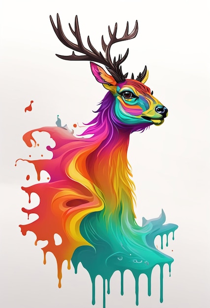 A colorful deer with a rainbow colored head ai_generated