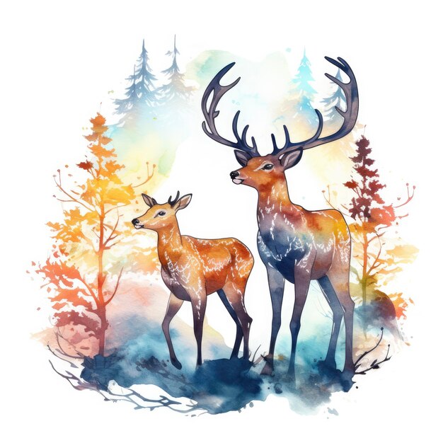 Colorful Deers in Forest Tshirt design