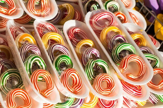 Colorful delicious candy sweets in view