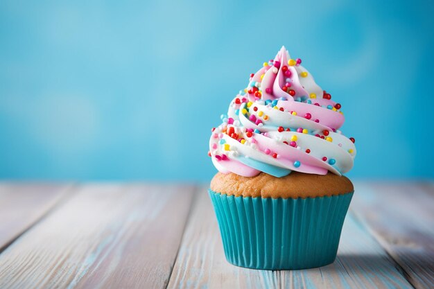 Colorful delicious cupcake with frosting on top