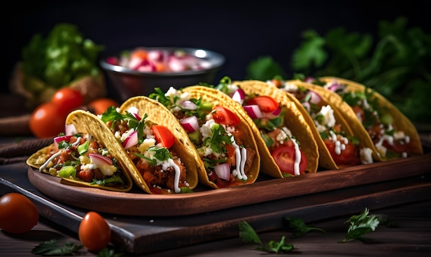 Colorful and delicious tacos with beef and fresh vegetables Generative AI