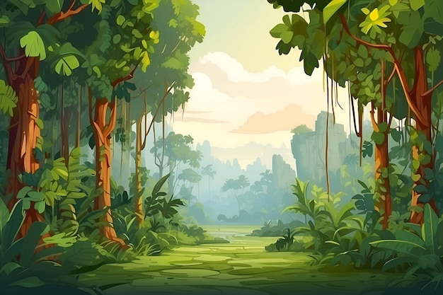 Colorful Dense Forest Cartoon Style