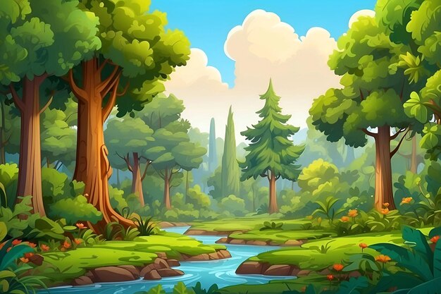 Colorful Dense Forest Cartoon Style