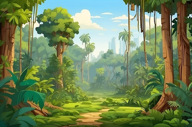 Colorful Dense Forest Cartoon Style