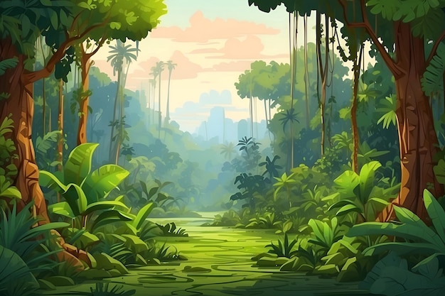 Colorful Dense Forest Cartoon Style