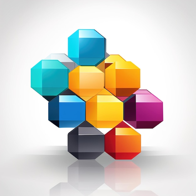 a colorful design of a cube with a white background.