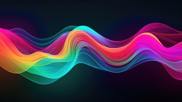 虹色のホログラフィックと曲線の波を組み合わせたカラフルなデザイン Generative AI
