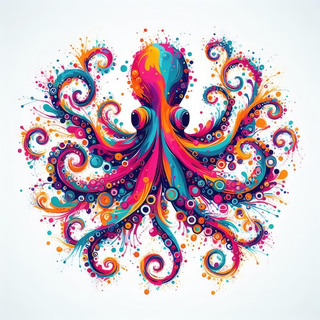 Foto un disegno colorato di un polpo è mostrato in un'immagine multicolore