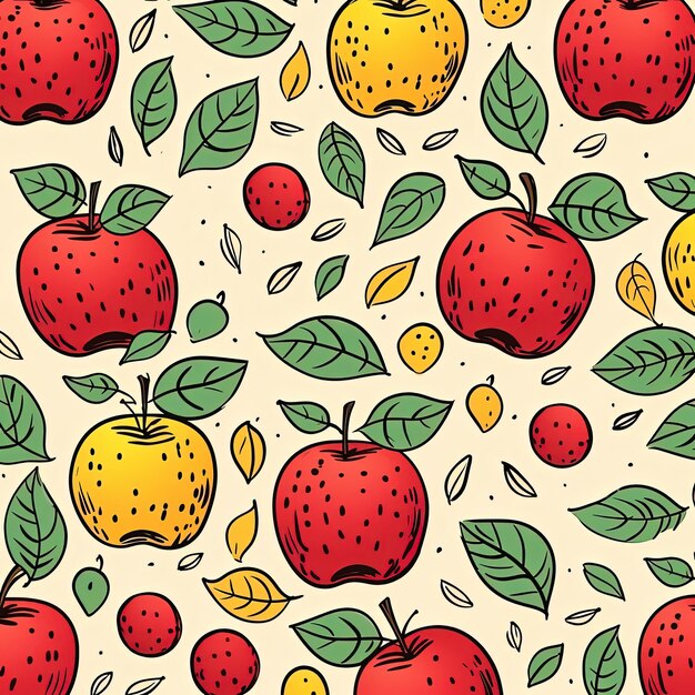 colorful design seamless pattern apple print or vintage autumn fall in the style of glasgow