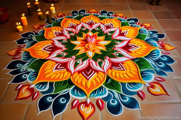 a colorful design on a tile floor with a colorful design.